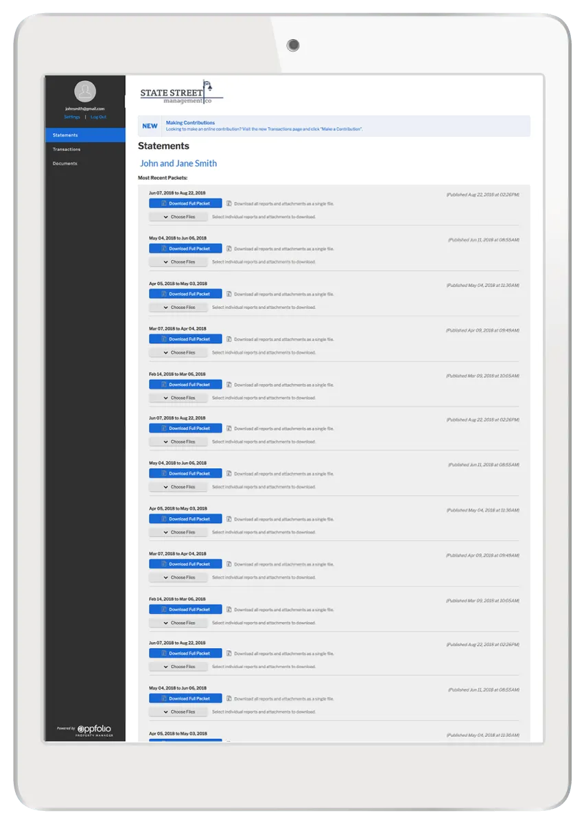 Owner portal on tablet