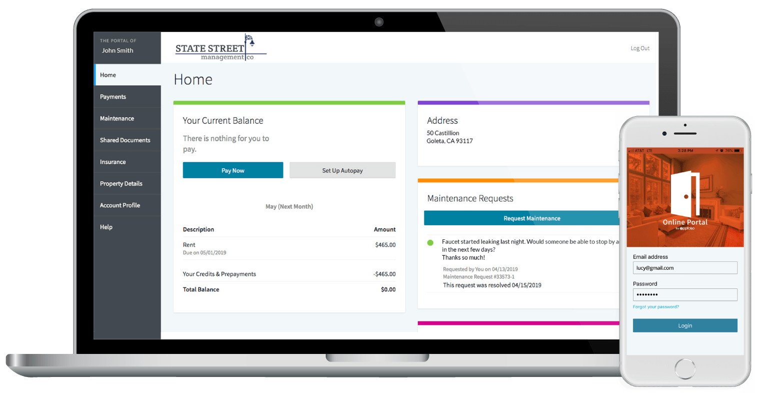 Resident portal on laptop and mobile